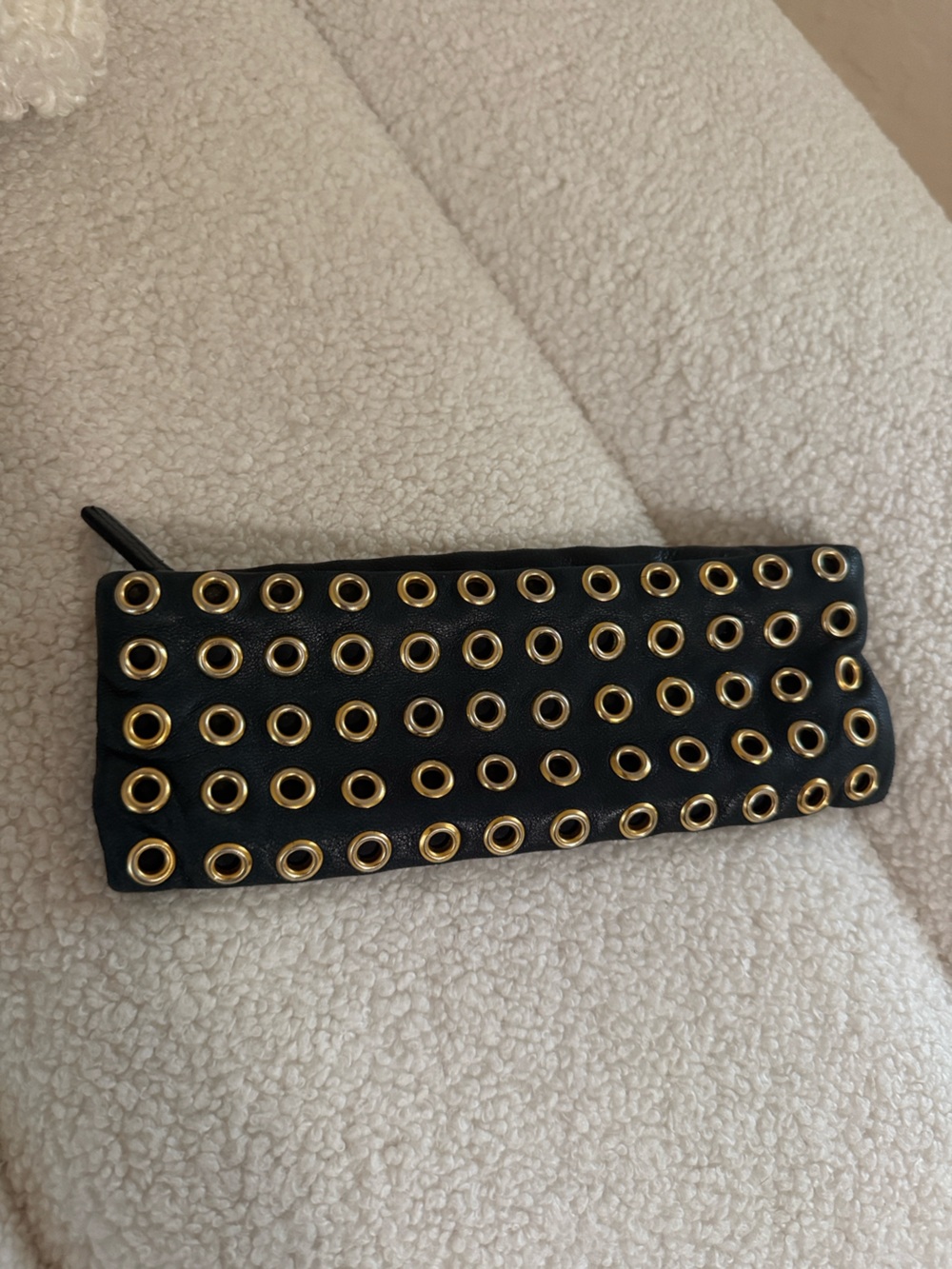 Vintage Prada Triangle Logo Calf Leather Grommet Clutch Bag Black - Picture 2 of 5
